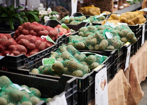 nomenu En av sidbilderna till trädgårdsbutiken, grönsaker i butik