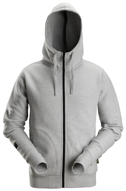 Gråmelerad hoodie med dragkedja och huva.