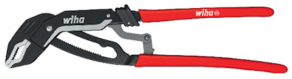 Polygriptång med röda handtag och justerbara käftar, märkt "wiha".