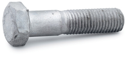 Sexkantsskruv med gängad del och en slät, silverfärgad yta.