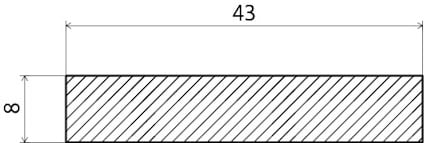Rektangulär form med diagonala linjer, mått: 43 bred, 8 hög.