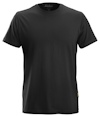 Svart bomulls-T-shirt med korta ärmar. Liten etikett synlig på nederkanten.