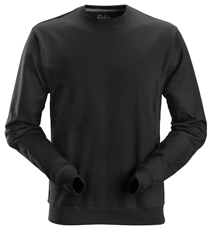 Svart sweatshirt med långa ärmar och rund halsringning.