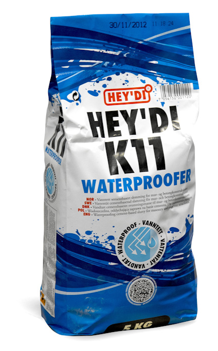 Förpackning med Hey'di K11 vattenavvisande produkt i en blå och vit påse.