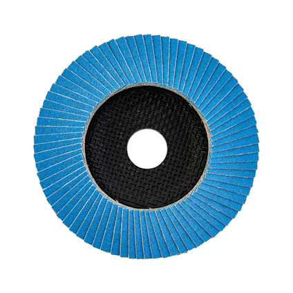 Rund lamellslipskiva med blå slityta och svart centrum.
