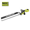 Grön och svart häcksax med tandad klinga och texten "Hedge Sweep". Max Power-logotyp i övre vänstra hörnet.