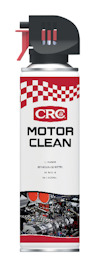 Sprejburk med etiketten "CRC MOTOR CLEAN" och bilder av en motor.