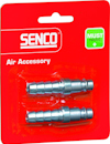 Förpackning med två metallnipplar, Senco Air Accessory, på röd bakgrund med texten "MUST HAVES".