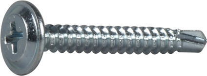 Självgängande skruv med borrspets och korsspårshuvud. Silverfärgad ytfinish.