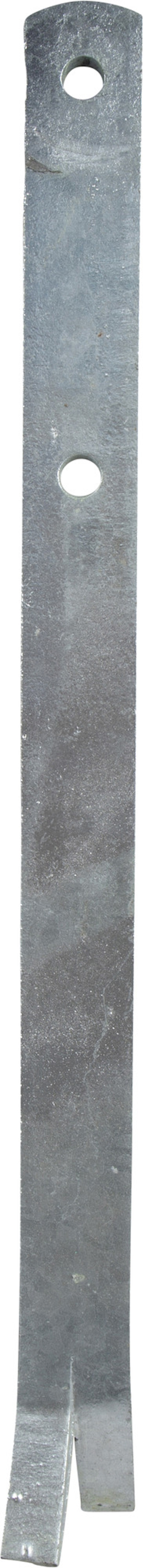 Metallstång med två hål, ett nära varje ände.