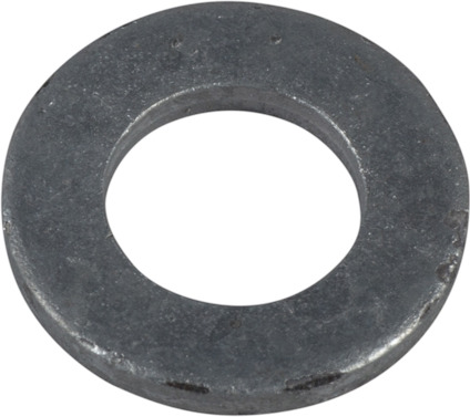 Metallbricka med hål i mitten, sett ovanifrån, på en neutral bakgrund.