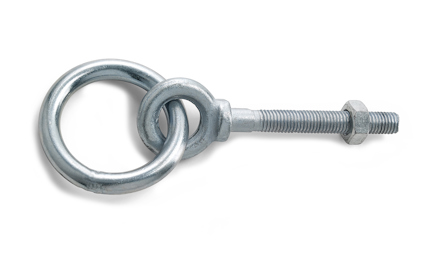 Metallögla med gängad skruv och mutter fäst vid.