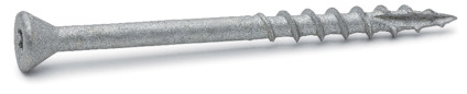 Skruv med platt huvud och gängad kropp, metalliskt utseende.
