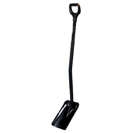 Svart ergonomisk skyffel med D-format handtag och böjt skaft.