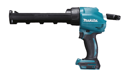 Batteridriven fogpistol i blått och svart med Makita-logo på sidan.