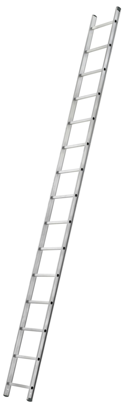 Aluminiumstege med tio steg lutad mot en vit bakgrund.