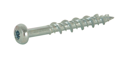 Metallskruv med rundat huvud och stjärnformad infästning, delvis gängad skaft.