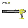 Grön och svart lövblås från Ryobi med handtag och lång utblåsningsrör, modell 18V ONE+.