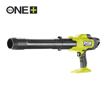 Grön och svart lövblås från Ryobi med handtag och lång utblåsningsrör, modell 18V ONE+.