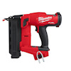 Röd dyckertpistol med svart handtag och magasin. Text "Milwaukee Fuel" syns på verktyget.