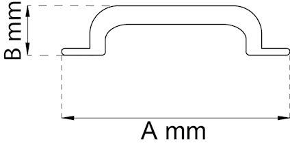 Diagram över en U-formad metallprofil med måtten A mm i bredd och B mm i höjd markerade med streckade linjer.