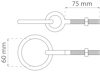 Ritning av metallkrok med måtten 75 mm och 60 mm angivna.