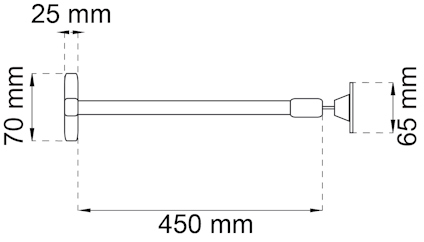 Ritning av ett cylinderformat föremål med måtten 450 mm, 70 mm, 25 mm och 65 mm markerade.