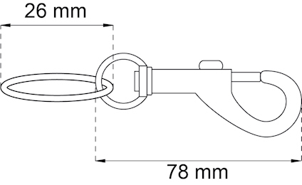 Ritning av karbinhake med måttangivelser: 26 mm och 78 mm.