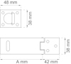 Ritning av ett metallbeslag med mått: 48x38 mm, 42 mm och en justerbar längd markerad som A mm.