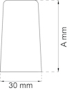 Ritning av trapetsformad föremål, basen 30 mm, höjd markerad som "A mm".