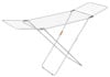 Vit torkställning i metall med två uppfällbara sidovingar och ett korsande benstativ.