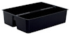 Svart rektangulär plastlåda med raka kanter och en fördjupning i mitten.