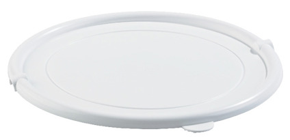 Vit, rund plastlock med jämn kant och svagt markerad kantlinje.