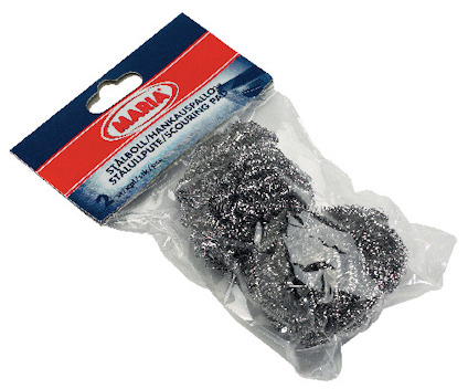 Förpackning med två stålbollar i silverfärgad metalltråd från märket MARIA.