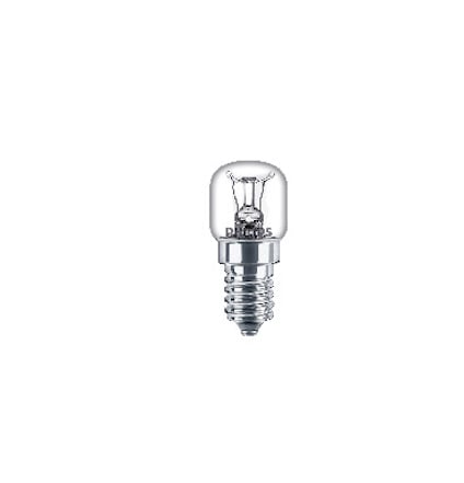 Glödlampa med metallfot och transparent glas, visande tråden inuti.