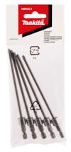 Förpackning med fem svarta borrbits från Makita, storlek 0.4, med produktinformation.
