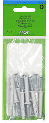 Förpackning med vita spikplugg och metallskruvar, märkt "ESSVE Nail plug 5x37", 10 st.