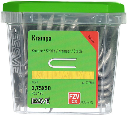 Förpackning med 120 stycken 3,75x50 mm krampor för trä, ESSVE, artikelnummer 777340, Outdoor C3.