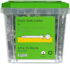Förpackning med 250 svarta hängrännskruvar från ESSVE, 4,8x25 mm, rostfritt stål A2, art.nr 590203.