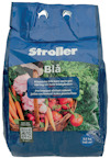 Förpackning med Stroller Blå gödningsmedel, 3,5 kg, avbildar grönsaker och har text på svenska och finska.