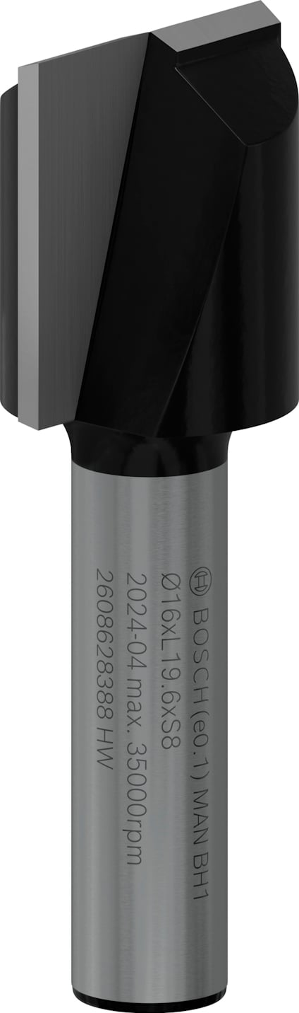 Grå och svart frässtål med text "BOSCH", "D 20x11 G S8", "2608 628 381".