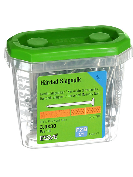 Förpackning med härdad slagspik, Essve, 3,0x30 mm, 100 st, för murverk.