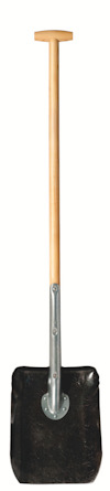 Skyffel med trähandtag och svart blad.
