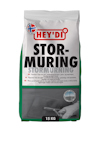 Förpackning med torrbruk Hey'di Stormurning, 15 kg, med norsk flagga och instruktioner på framsidan.