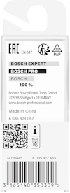 Förpackning med text: BOSCH EXPERT, BOSCH PRO, Made in China, QR-kod, streckkod 3165140358309.