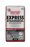 Förpackning med texten "Hey'di Express Byggspackel 15KG" och norsk flagga i övre hörnet.