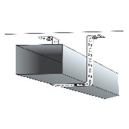Illustration av en metallbalk hängande från taket med perforerade metallbeslag.