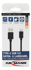 Förpackning med Ansmann Type-C USB 3.0 data- och laddkabel, 1,2 m, snabb synkronisering och laddning.