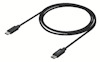Svart USB-C-kabel med kontakt i varje ände, liggande i en cirkulär form.