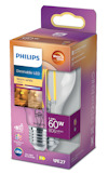 Förpackning för Philips dimbar LED-glödlampa, 5,9W, 60W motsvarande, 806 lumen, varmvit, E27-sockel.